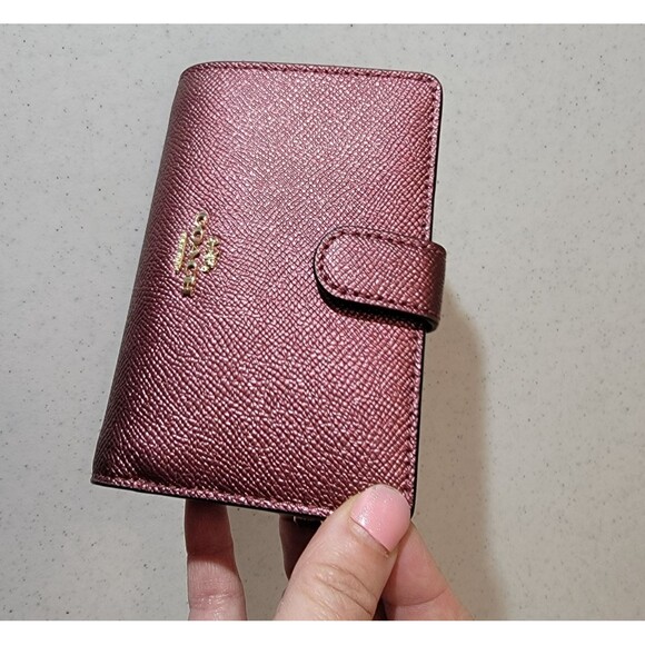 COACH Medium Corner Zip Wallet Cross Grain Leather Metallic Pink/Purple/Blush - Picture 4 of 16